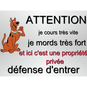 plaat aandacht hond humoristisch metaal 29 X 20 afgeronde hoeken doorboord op de 4 hoeken ref 27