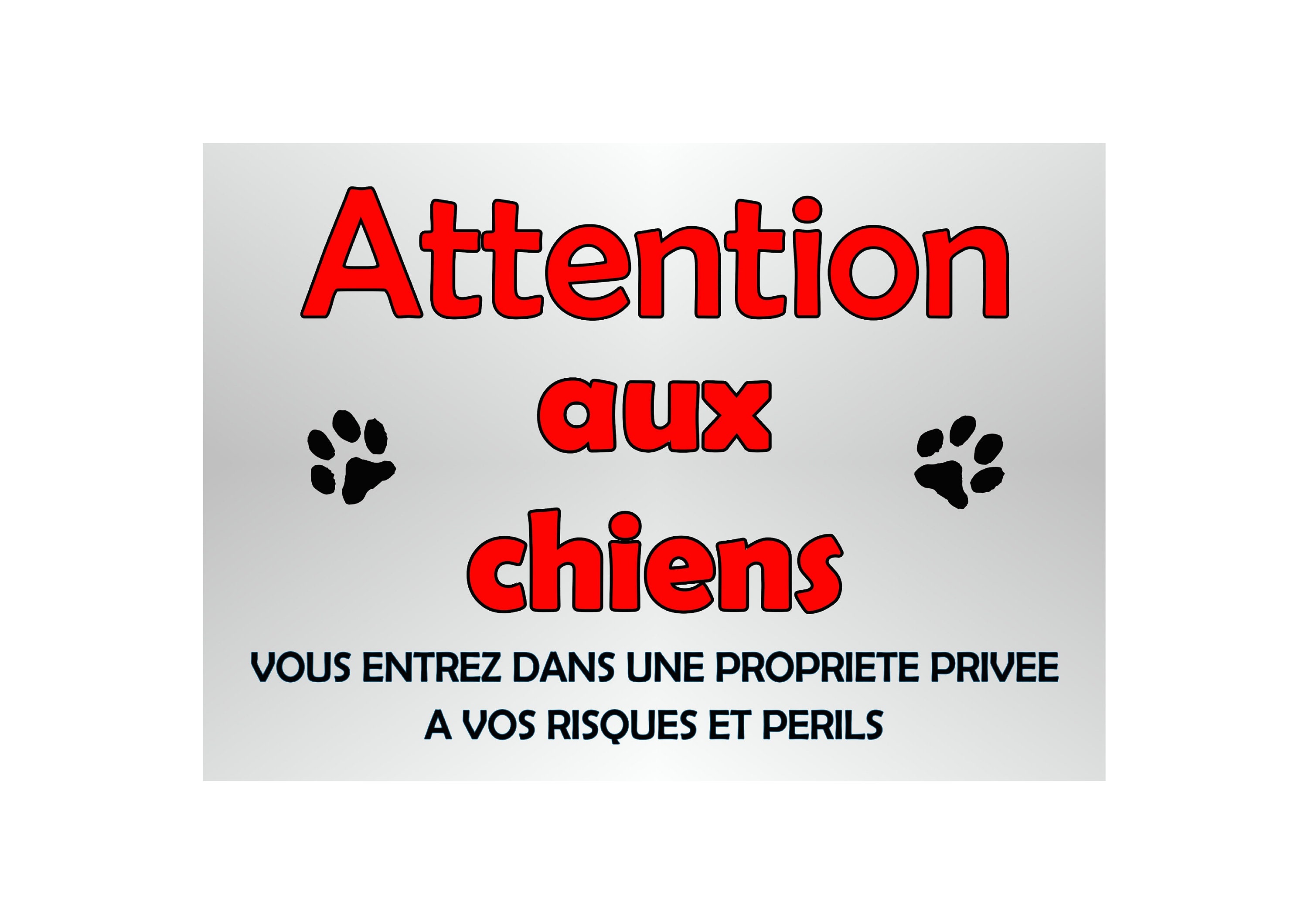 Plaque Attention Aux Chiens en Métal 29 X 20 Angles Arrondis Percée 4 Coins Réf 79