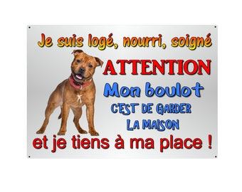 cartel de atención perro american staffordshire metal 29 x 20 esquinas redondeadas perforadas en 4 esquinas ref 51