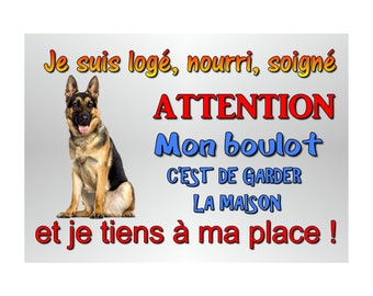 plaque attention chien berger allemand humoristique en métal 29 X 20 angles arrondis percée aux 4 coins réf 58