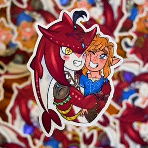 LoZ: Autocollant holographique en vinyle BOTW - Prince Sidon + Lien