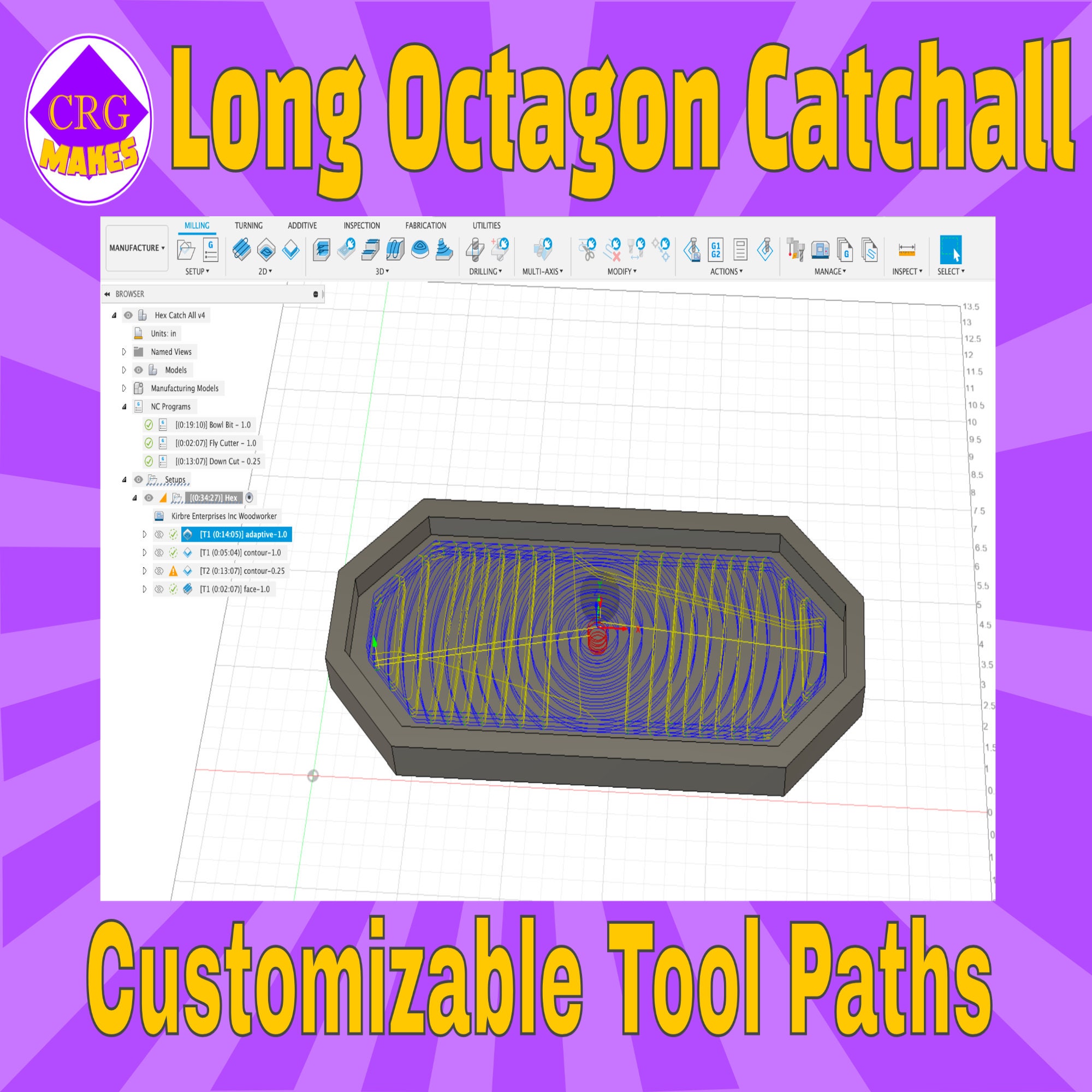 Octagon File Long Octagon Catchall -- Fusion 360 Design File - Etsy