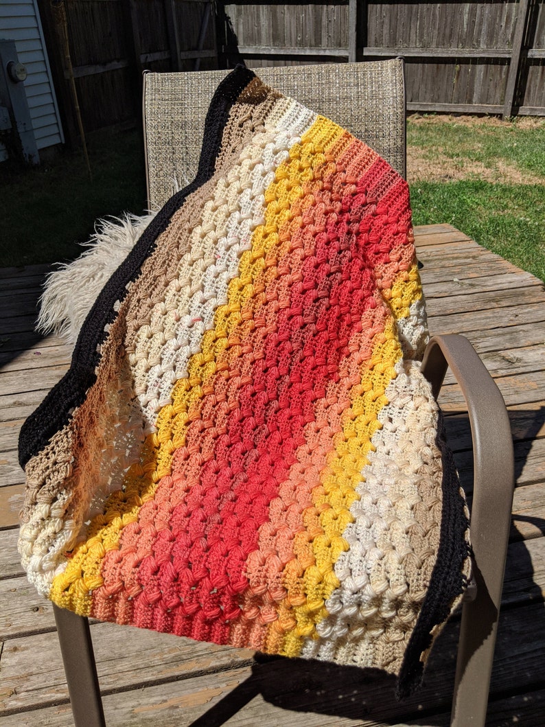 Crochet Baby Blanket Ombr\u00e9 Puffy Zig-Zag