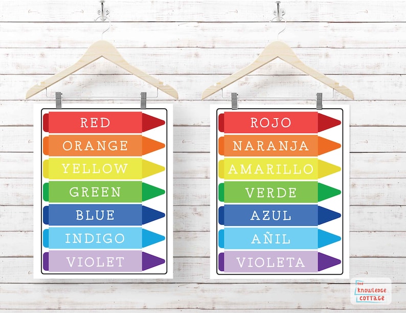 Colors Poster Colors of the Rainbow Spanish Poster Arte de Pared Classroom Decor Bilingual Educational Poster Dual Language Poster
