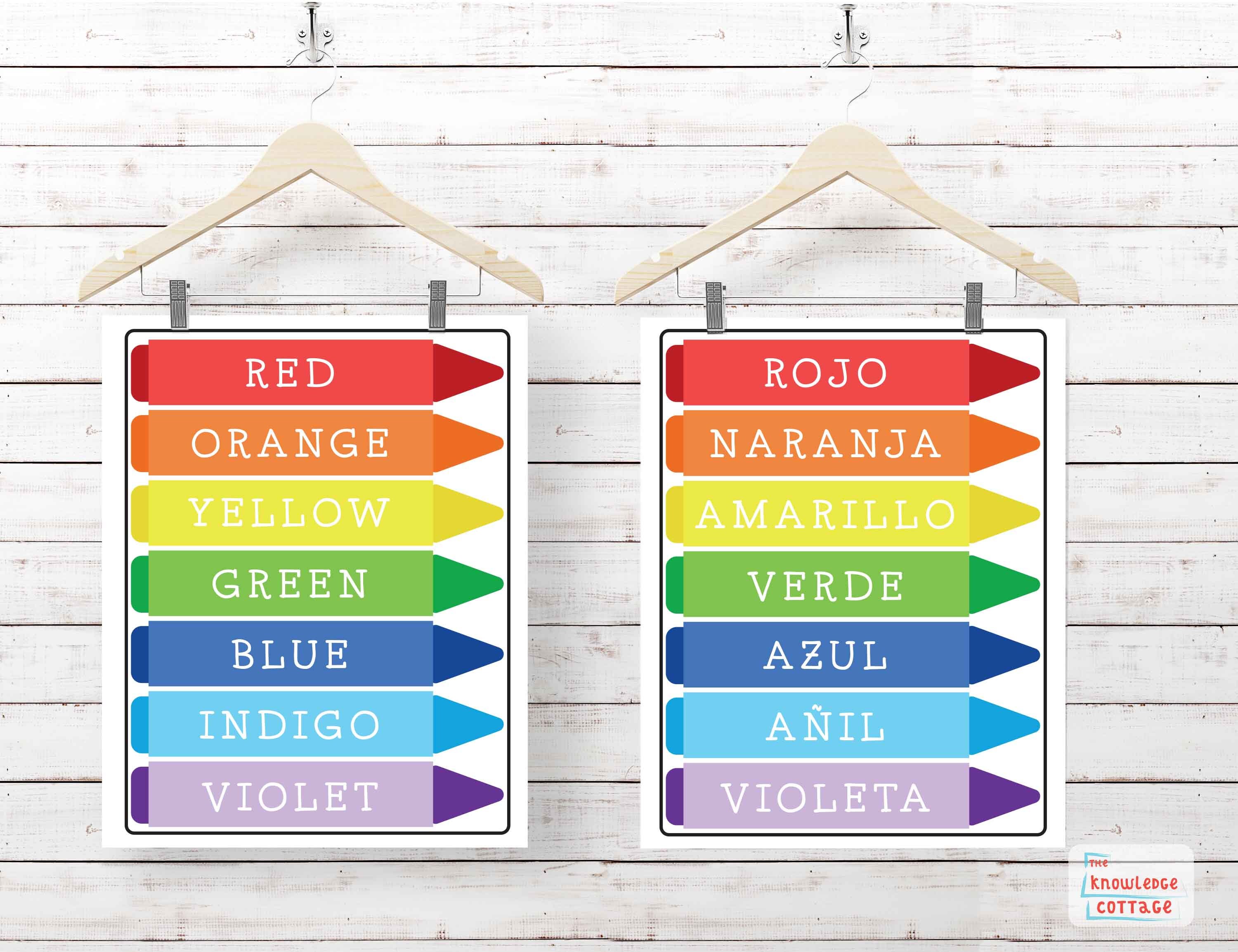 Colors Poster, Colors of the Rainbow Spanish Poster, Dual Language