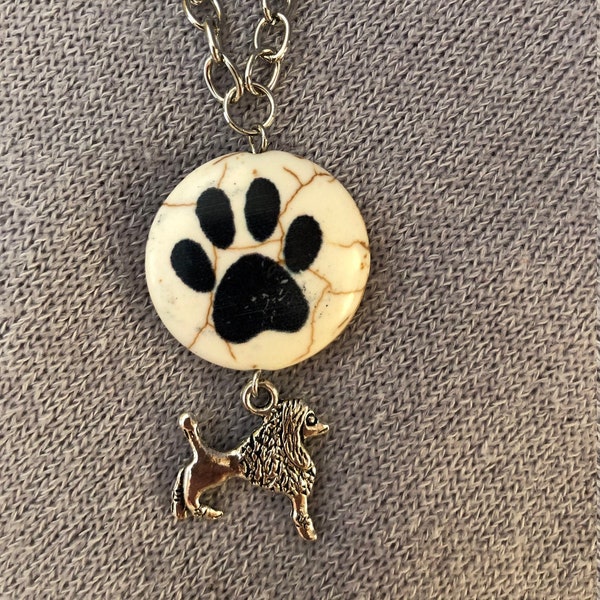 Dog Paw Focal Necklace with Dog Charm Dangle