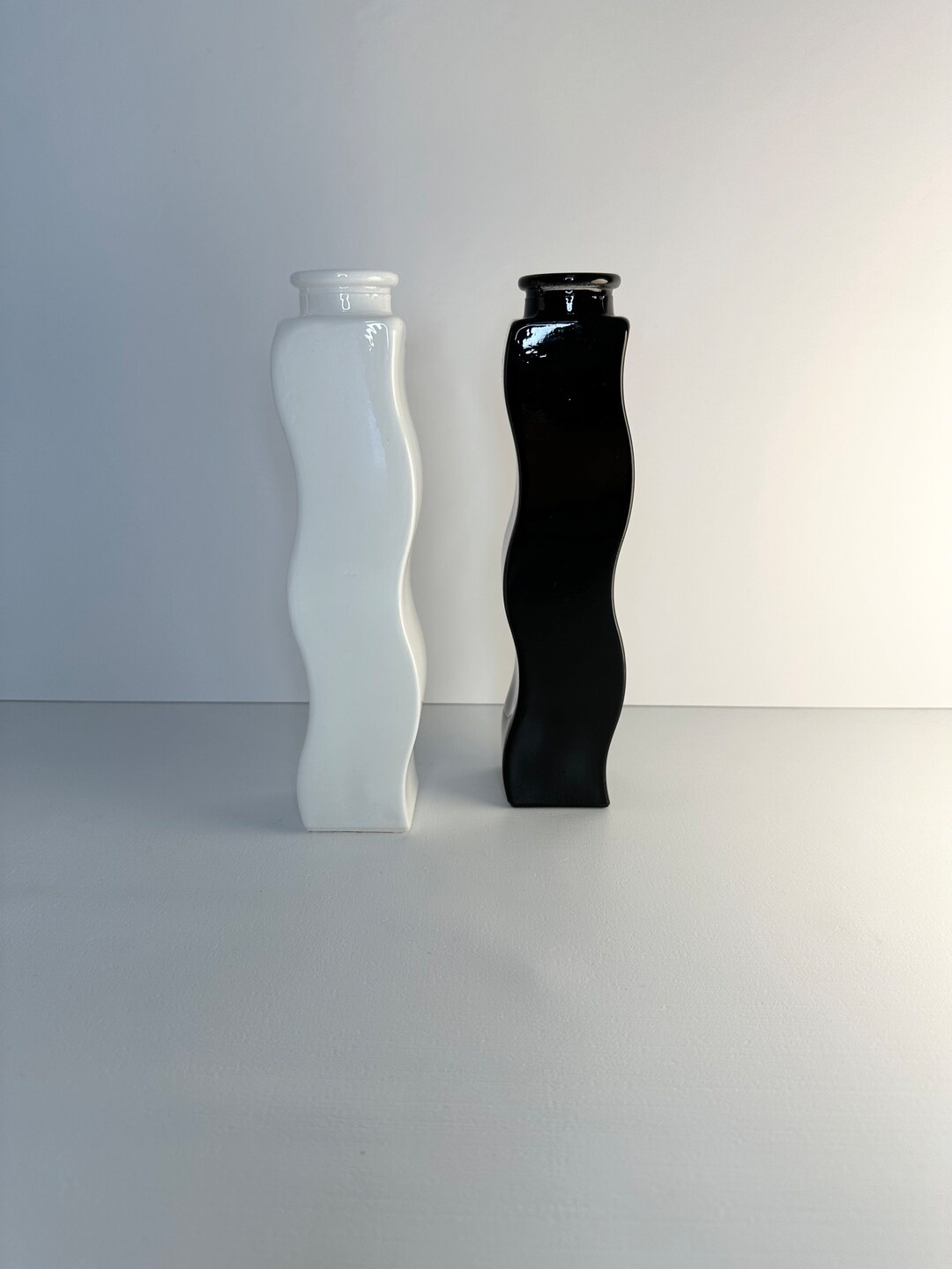 Vintage Ikea 90s Iconic Skamt Wavy Vases Black & White Set of Etsy
