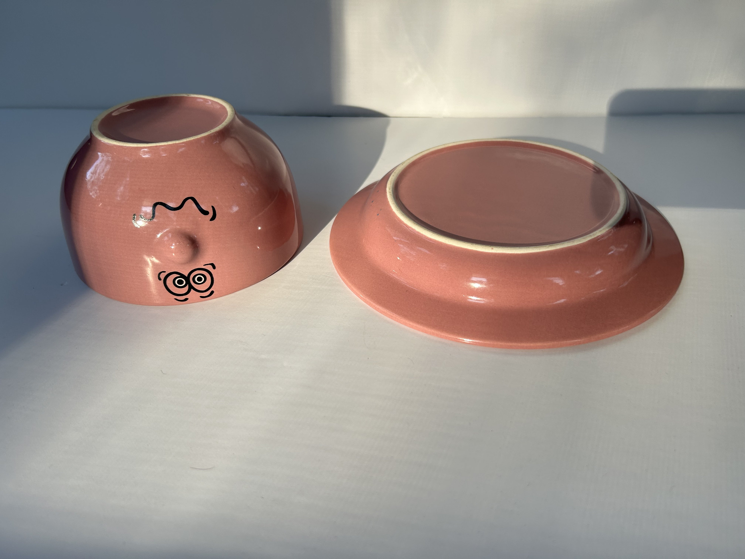 Anthromorphic Livingware Funny Face Bowl & Plate Matching Set Pink