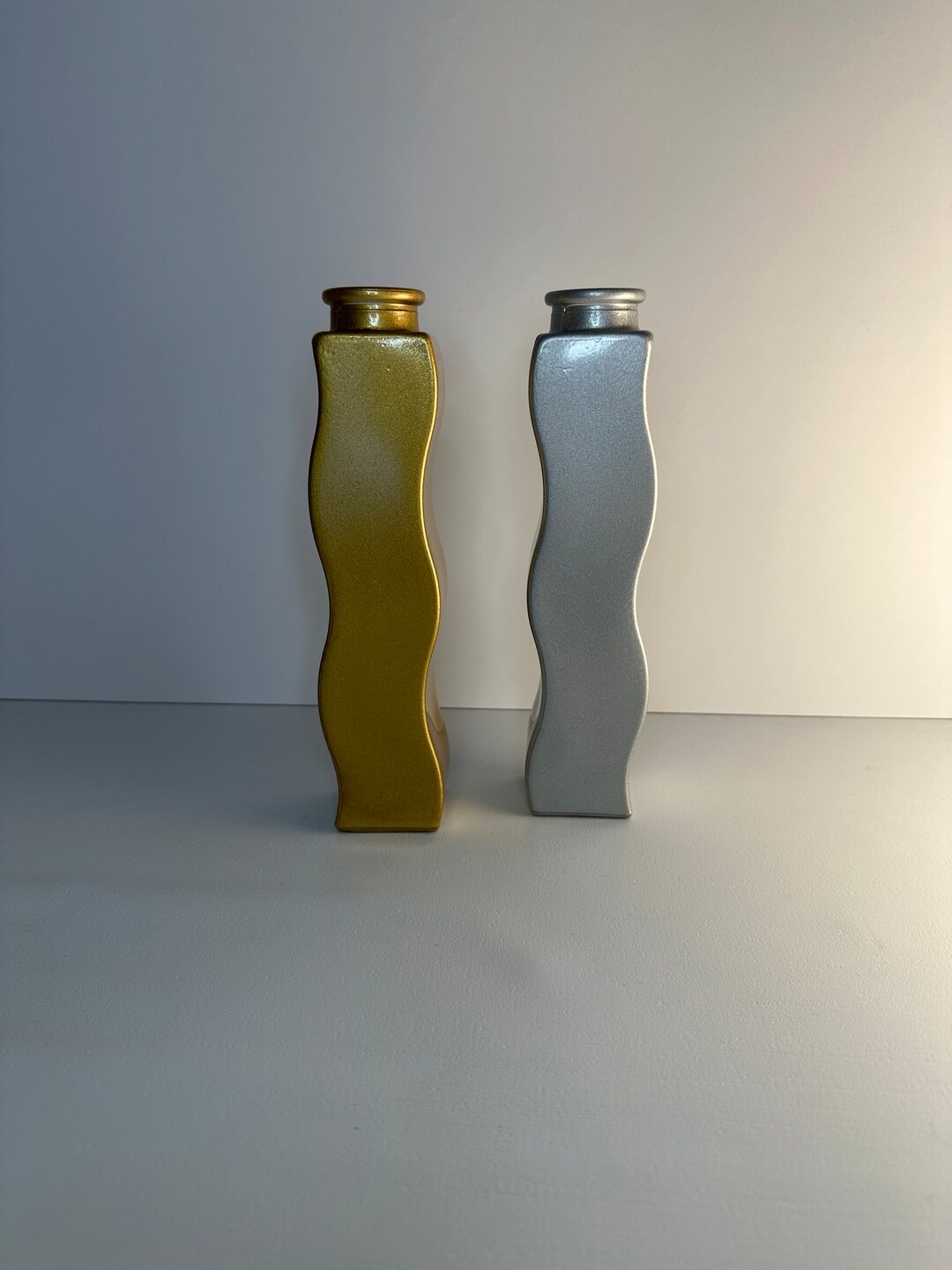 Vintage Ikea 90s Iconic Skamt Wavy Vases Gold & Silver Set of Etsy