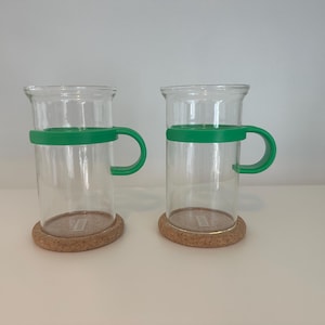 Bodum Set of 2 Picard Coffee/Tea Mugs & Cork Coasters - Vintage - Green