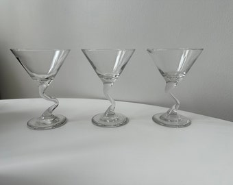 Set of 3 Tia Maria Brand Wavy Z Stem mini Espresso Martini Glasses
