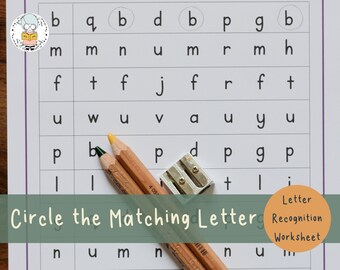 Circle the Matching Letter Worksheet | Alphabet Learning Activity | Similar Looking Letters | PDF Download