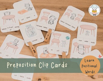 Preposition Clip Cards | 12 Cute Cat and Mouse Positional Words Learning Cards | Toddler, Preschool and Homeschool Activities | PDF Download