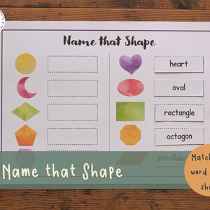 Name that Shape Matching Activity | Shape Learning Printable | Preschool, Early Learning and Homeschool | Busy Book Binder | PDF Download