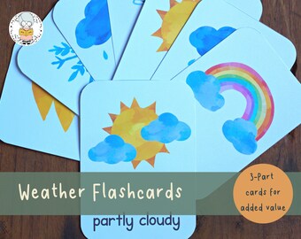 Weather and Element Cards | 17 Different Cards | Three-Part Flash Cards | Montessori, Nomenclature Preschool  | PDF Download
