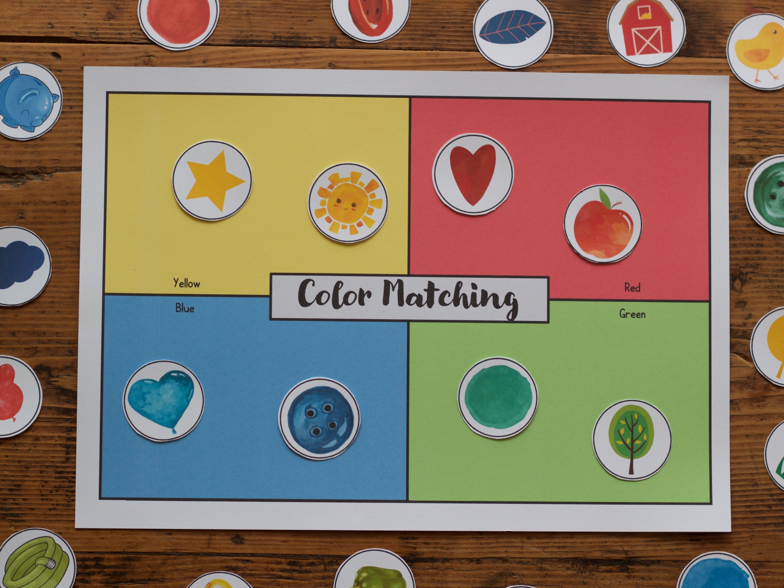 Color Learning Matching Activity with Four Grids Montessori - Etsy España