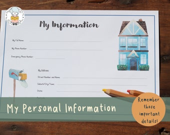 My Personal Information | Name, Phone, Emergency, Contact, Address Printable | PDF Download