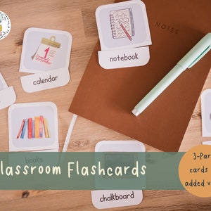 Classroom Flashcards, 51 Watercolor Montessori Flash Cards, Back to School Vocabulary Builder Activity - Instant Printable Download