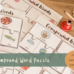 Mots composés Jigsaw Puzzle Piece Activity Set | 28 mots composés | Amusement d'arts de langue d'école à la maison | Téléchargement instantané