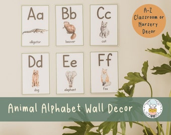 A-Z Animal Alphabet Classroom Decor, Classroom Alphabet Posters or Watercolor Nursery Wall Decor - Instant Download Printable