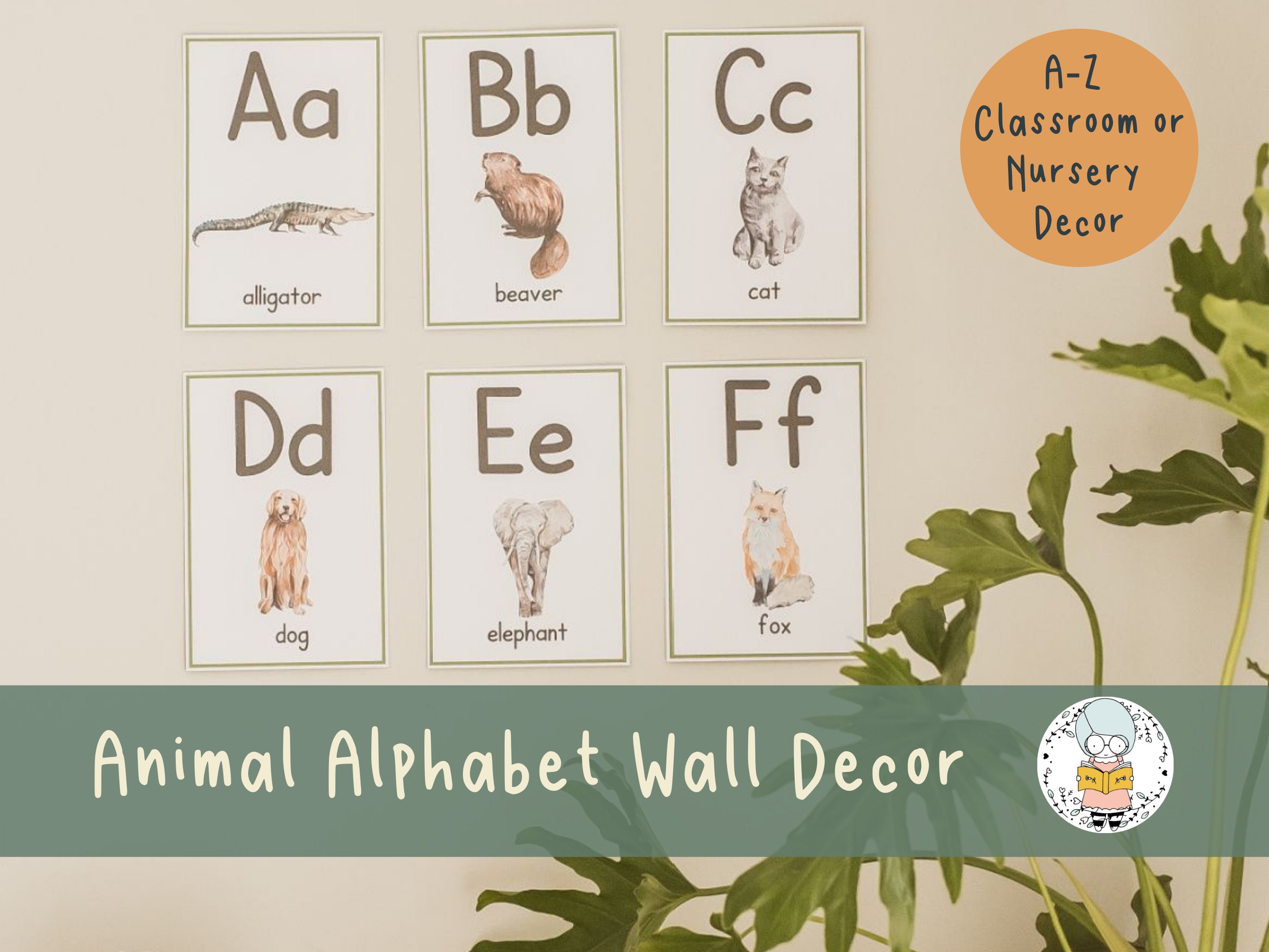 A-Z Animal Alphabet Classroom Decor, Classroom Alphabet Posters or Watercolor Nursery Wall Decor - Instant Download Printable