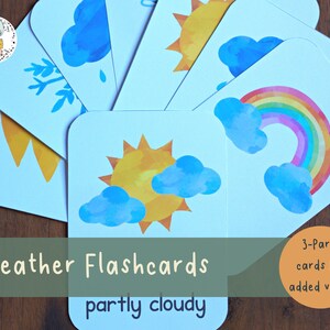 Cartões de clima e elementos | 17 cartas diferentes | Cartões Flash em Três Partes | Montessori, Nomenclatura Pré-escolar | Baixar PDF