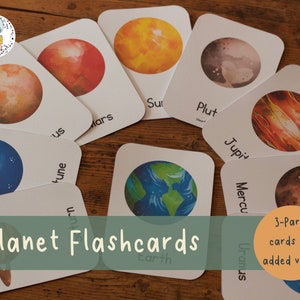 Planet Watercolour Three-Part Flash Cards | Space and Solar System | Nomenclature, Montessori and Preschool Learning | PDF Download