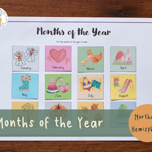 NORTHERN Hemisphere Months of the Year Calendar | Put in Order Activity | Month Learning Printable | Preschool and Homeschool | PDF Download