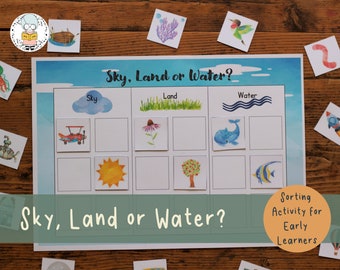 Sky, Land or Water? Sorting Activity | Kindergarten, Preschool or Toddler Printable | Busy Book Binder | PDF Download