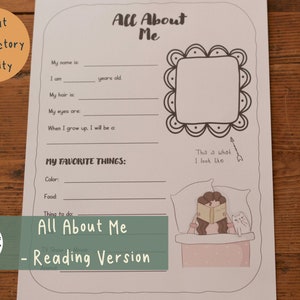 All About Me or Get to Know You Reading Version Worksheet for Early Elementary or Middle School - Great Back to School Introductory Activity