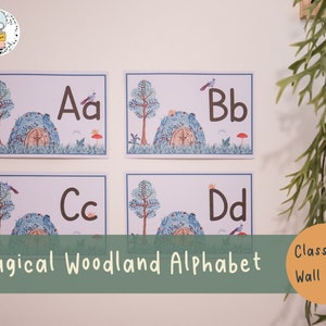 Magische bos A-Z alfabetkaarten | Homeschool klaslokaal ABC Wall Decor Art Display | Brief ABC Flashcards | Directe download