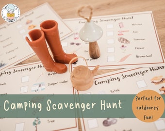 Camping Scavenger Hunt Cards - Set of 4, Outdoor Treasure Hunt Fun - Instant Printable Download