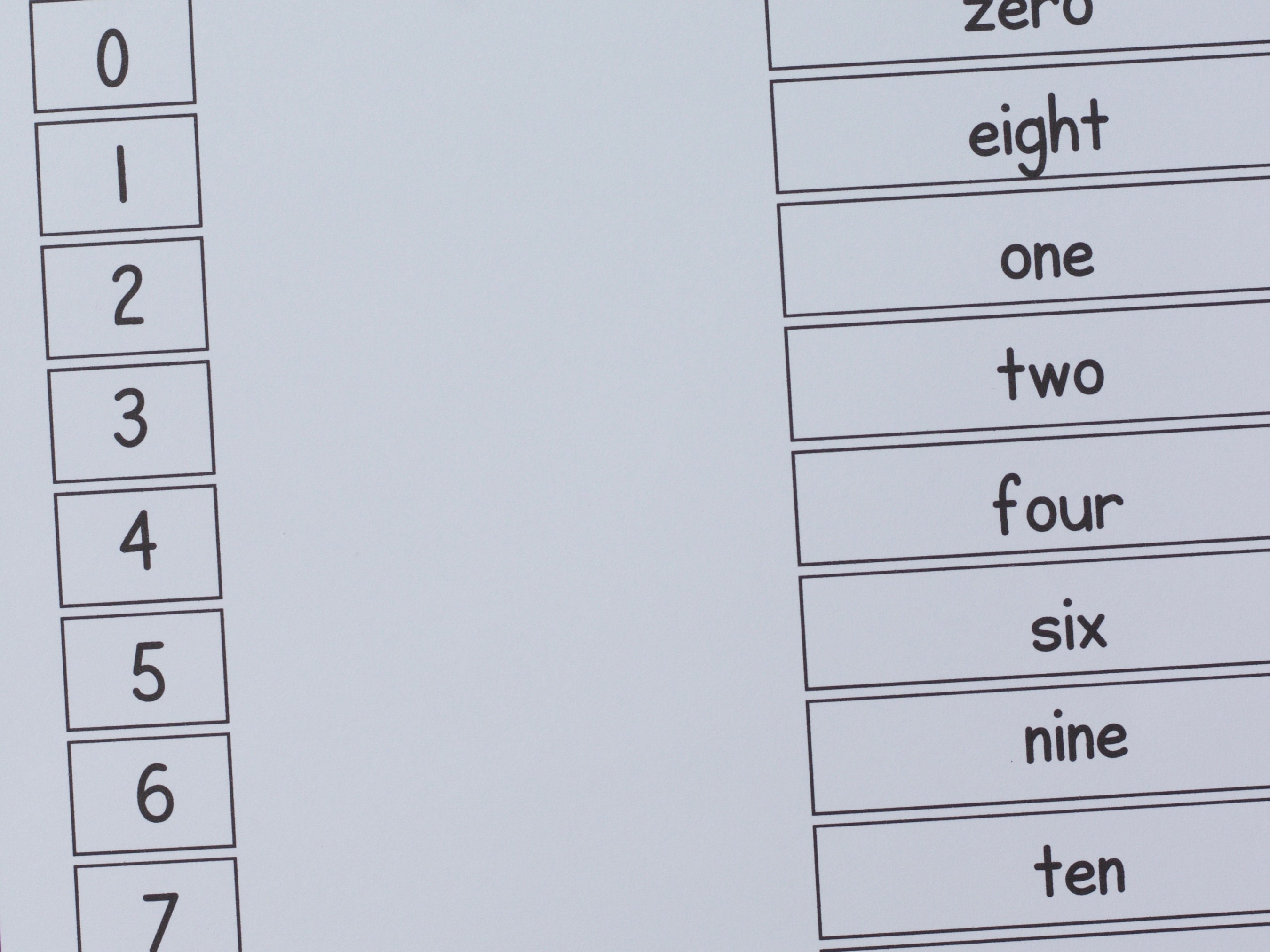 Numeral and word matching, a fun activity.