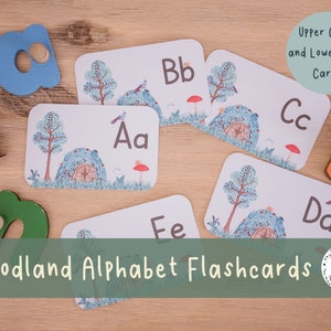 Schede flash con lettere A-Z dell'alfabeto magico del bosco / Maiuscole e minuscole / Carte abbinate / Apprendimento scolastico a domicilio / Download PDF