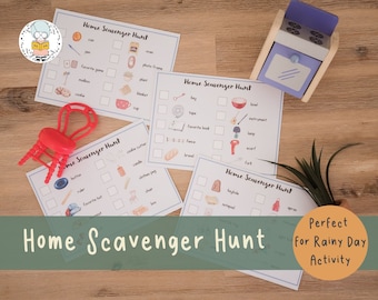 Tarjetas de búsqueda del tesoro en el hogar - Juego de 4, diversión en la búsqueda del tesoro en interiores, ideal para actividades en días lluviosos - Descarga imprimible instantánea