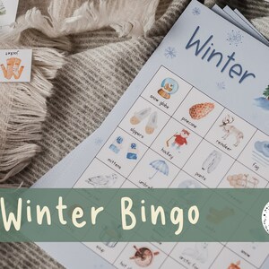 Activité de bingo d'hiver – Jeu d'apprentissage sur les saisons et la météo avec 50 cartes à jouer – Idéal pour les jeunes apprenants jusqu'au début du primaire