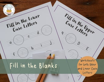 Aprendizaje del alfabeto en mayúsculas y minúsculas / Complete la hoja de trabajo de letras que faltan / Educación en el hogar imprimible / Descarga en PDF