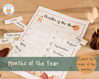 Months of the Year Calendar Sorting in Order Activity | Montessori Learning | Preschool, Elementary and Homeschool Learning | PDF Download