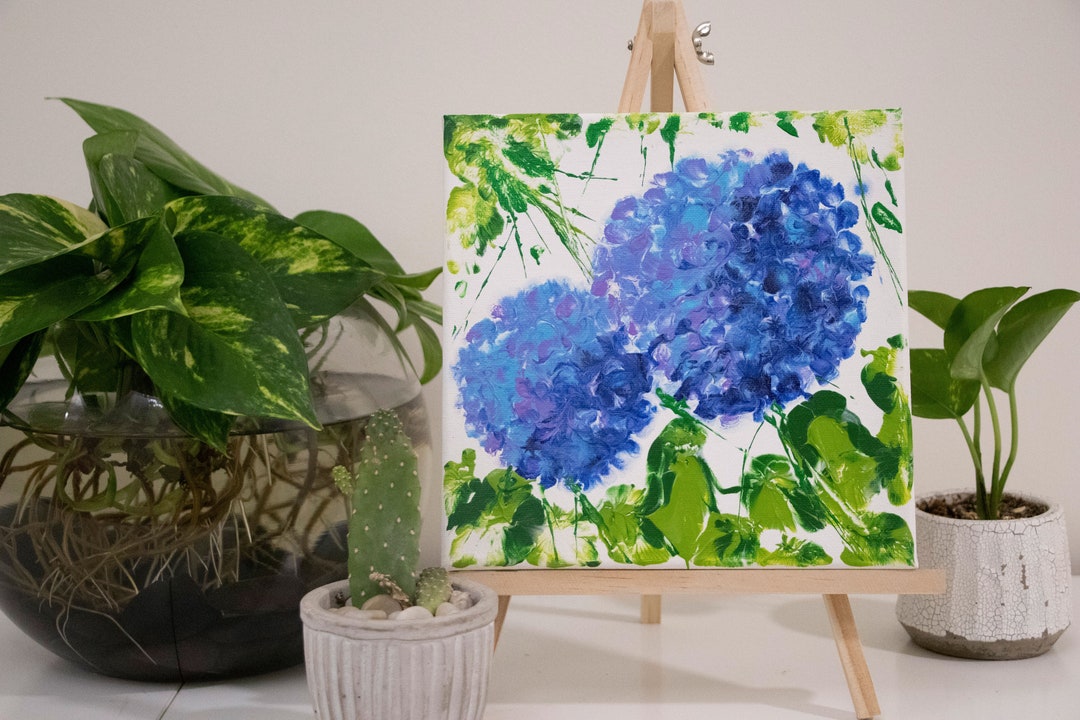 Blue Abstract Flower Painting Etsy
