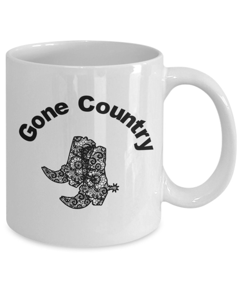 Gone Country Mug Gift, Whimsical Fun Girly Cowboy Boots Mug, for Country Line Dancer, Farm Girl