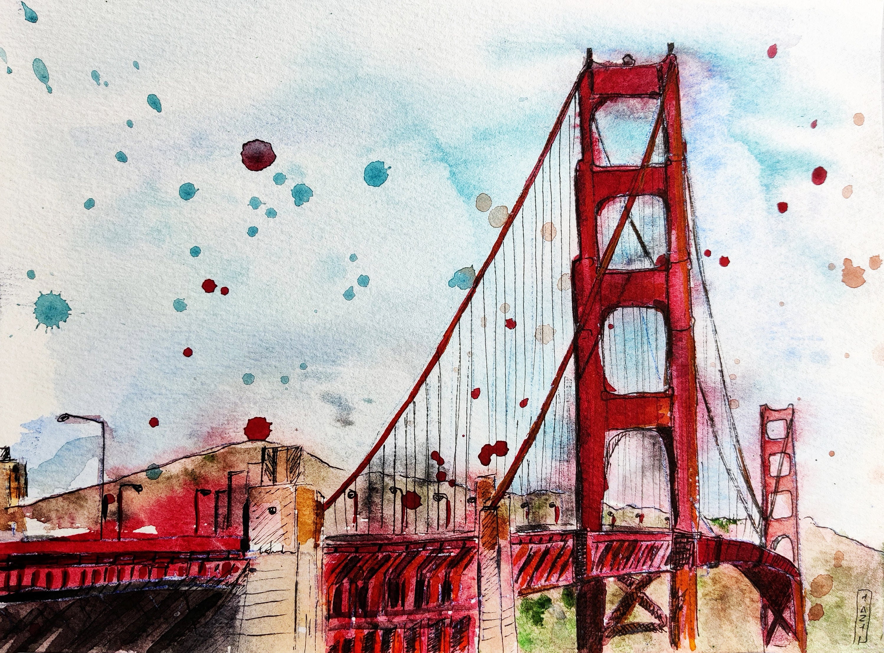 Golden Gate Bridge Painting Watercolor San Francisco Art Etsy