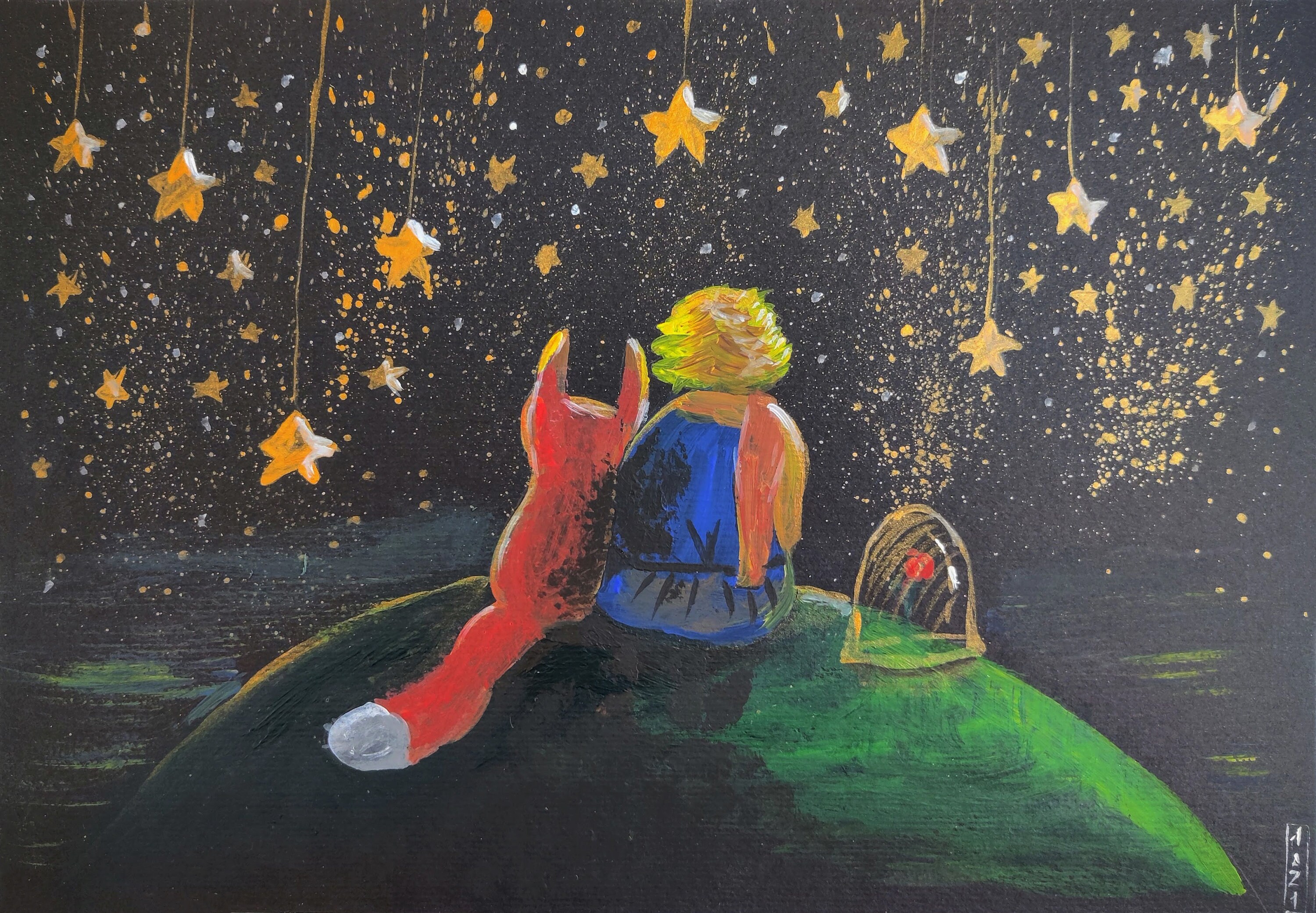 Little Prince Painting Original Art Watercolor Black | Etsy