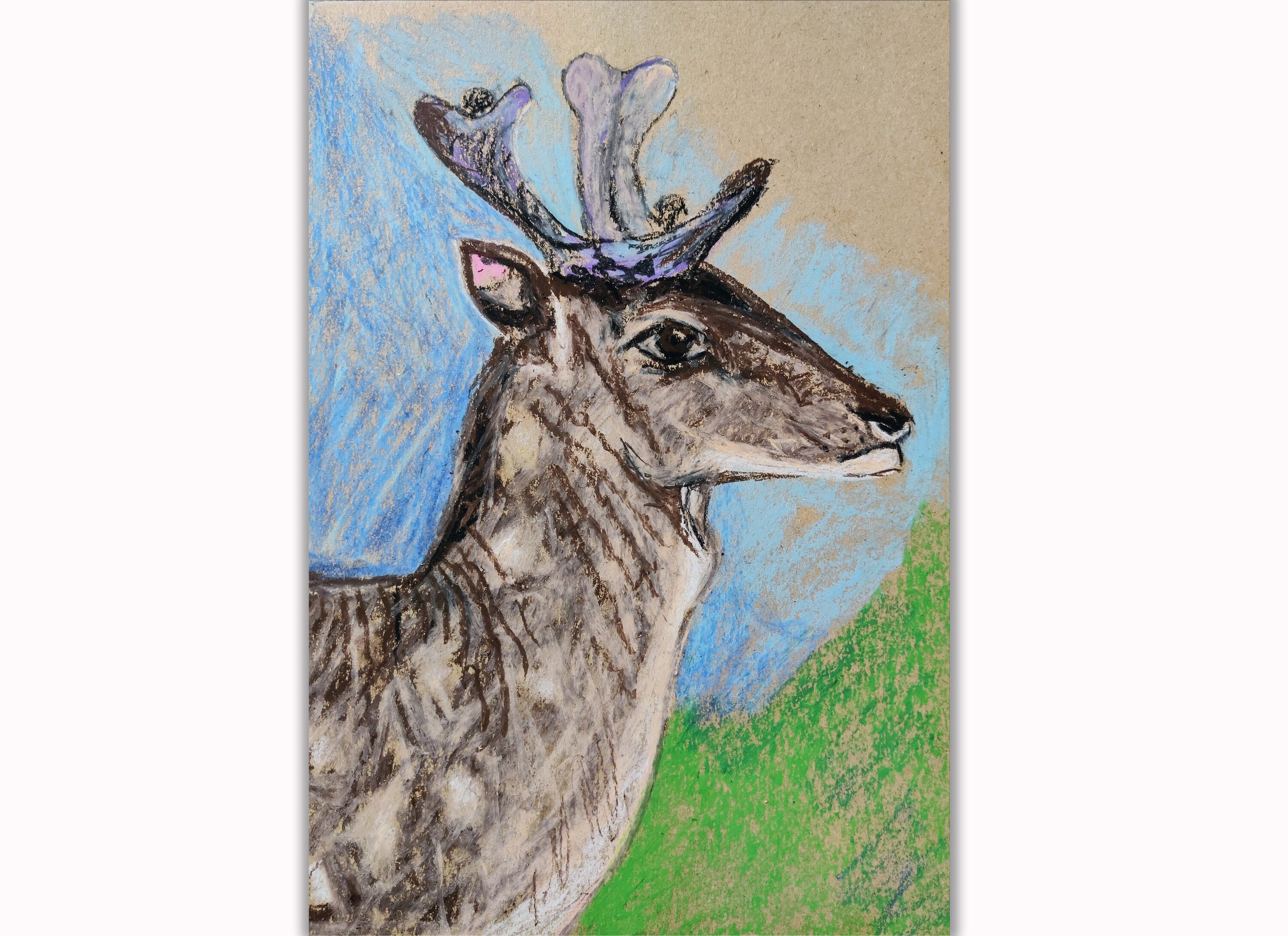 Deer Painting Original Art Oil Pastel Artwork Deer Head Animal Etsy