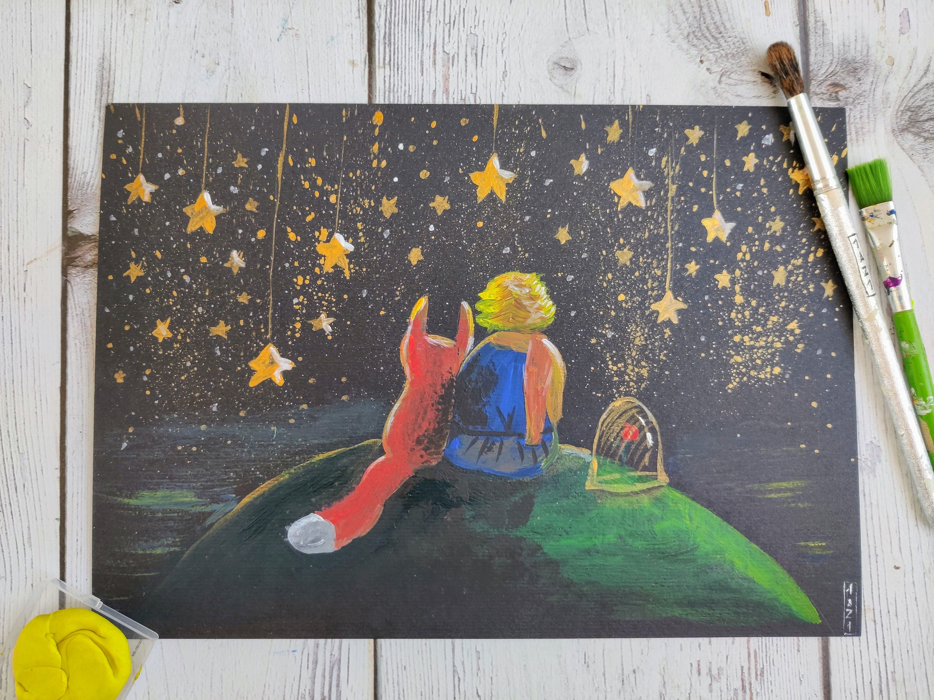 Little Prince Painting Original Art Watercolor Black | Etsy