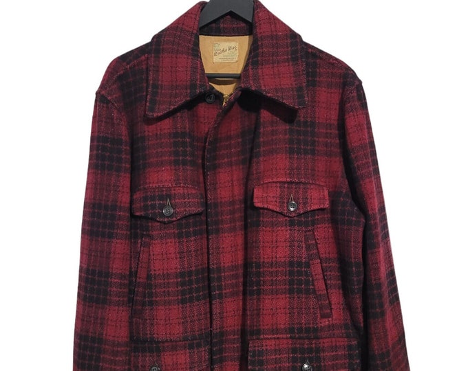 Vintage 1950s WEATHER WISE Wool Hunting Jacket - Size Large | Red Buffalo Plaid | Mackinaw | Hunting Season | Winter Coat | True Vintage
