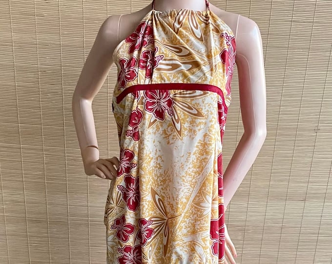 Vintage  Hawaiian Tiki Dress  |  Made in Hawaii Women's Size Large | TIKI/ Muumuu / Hawaii / Aloha / Mahalo