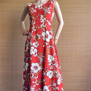 Vintage Barkcloth Deadstock Hawaiian Maxi Dress | Tiki Dress - Women&#39;s Size Medium - Hawaiian/Aloha/Mahalo/Polynesian/Tiki Oasis/Beach/Surf