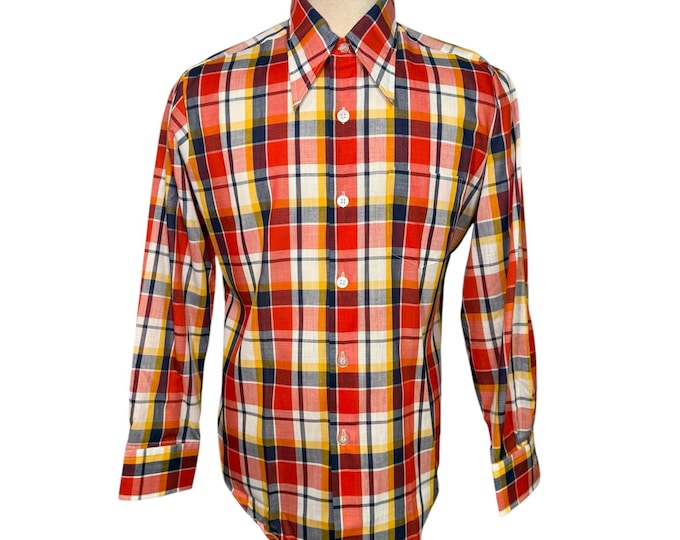 Vintage 1970s Deadstock  Prince Romane Plaid Long Sleeve Button-Down Shirt | Men’s size LARGE | Authentic Vintage, 70s Men's Fashion