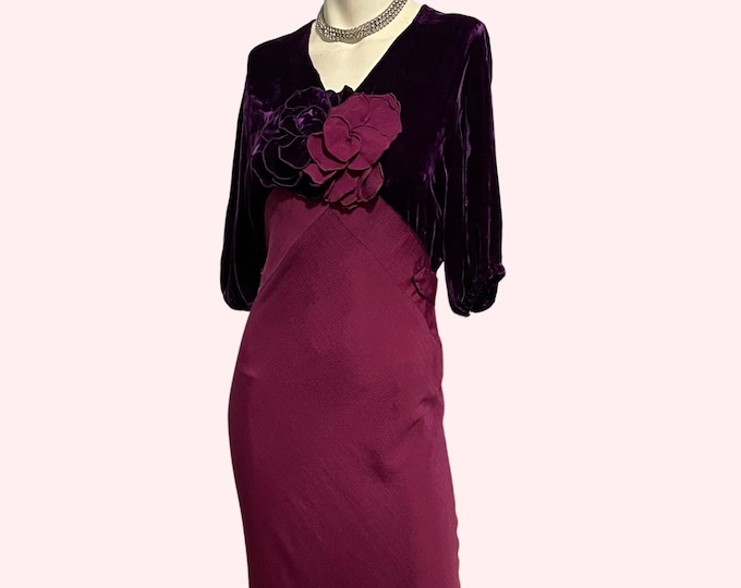 Amazing 1920s Purple Lilac Vintage Dress | Flapper Long Dress Velvet Top Gown | Size S-M |Old Hollywood/Art Deco/Roaring 20s/Flapper Dress