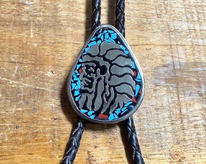 Vintage Enamel Native American Bolo Tie - Western / Cowboy / Country / Rockabilly / Country / Canada / Accessories